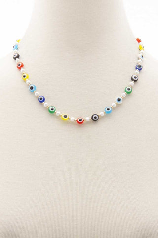 Evil Eye Pearl Bead Necklace - FabulousFixx