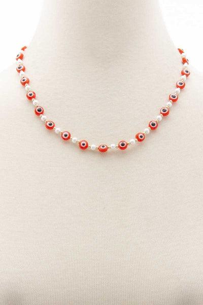 Evil Eye Pearl Bead Necklace - FabulousFixx
