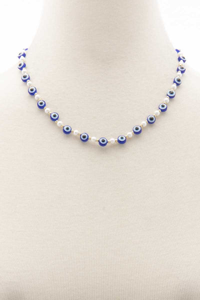Evil Eye Pearl Bead Necklace - FabulousFixx