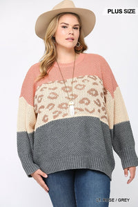 Color Block and Leopard Pattern Mixed Pullover Sweater - FabulousFixx