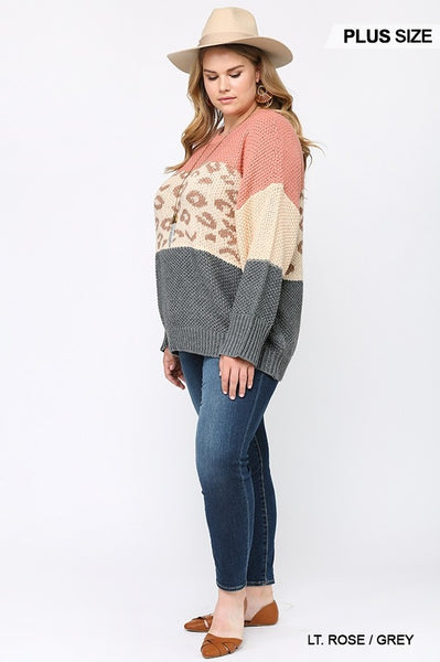 Color Block and Leopard Pattern Mixed Pullover Sweater - FabulousFixx