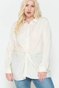 Twisted Knot Detail Oversized Satin Shirt - FabulousFixx