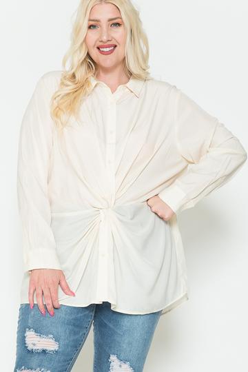 Twisted Knot Detail Oversized Satin Shirt - FabulousFixx