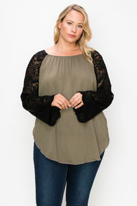 Solid Top Featuring Flattering Lace Bell Sleeves - FabulousFixx