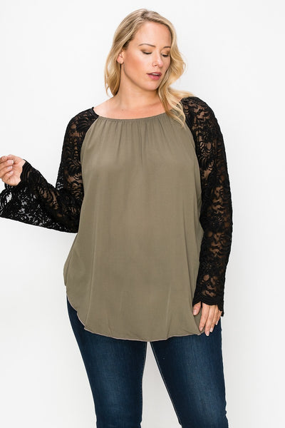 Solid Top Featuring Flattering Lace Bell Sleeves - FabulousFixx