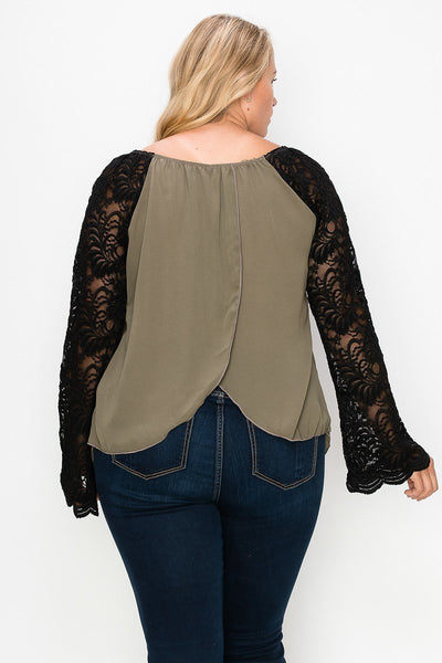 Solid Top Featuring Flattering Lace Bell Sleeves - FabulousFixx