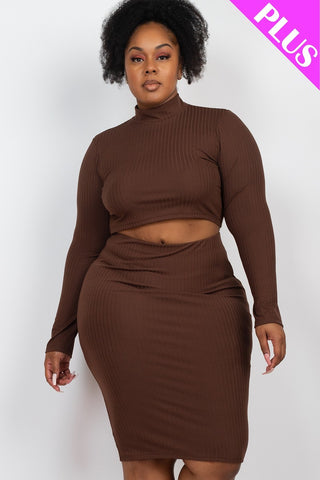 Ribbed Mock Neck Crop Top & Midi Skirt Set - FabulousFixx