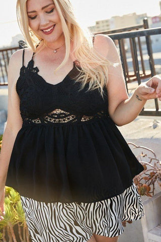 Lace Trim Detail Two Shoulder Back Cross Top - FabulousFixx