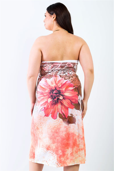 Peach Flower Print Sleeveless Midi Dress - FabulousFixx