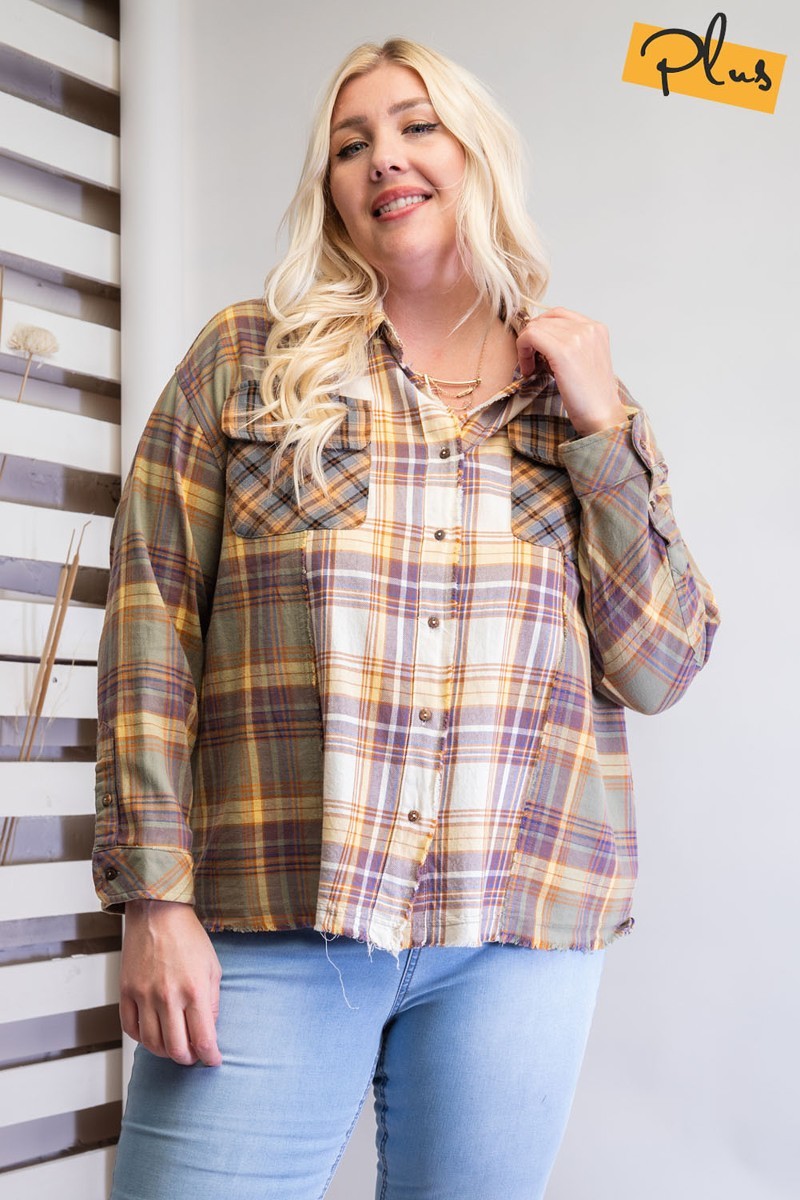 Plaid Mix Button Down Shirt - FabulousFixx