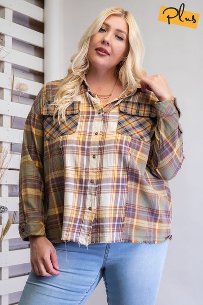 Plaid Mix Button Down Shirt - FabulousFixx