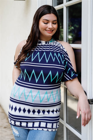 Polka Dot Cold Shoulder Short Sleeve Back Self-Tie Top - FabulousFixx