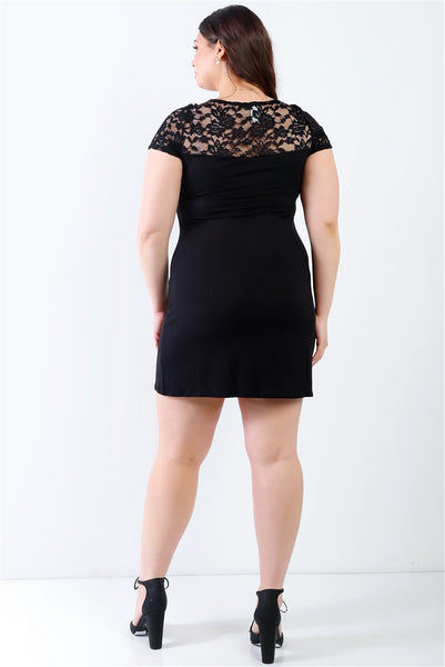 Lace Details Short Sleeve Mini Dress - FabulousFixx