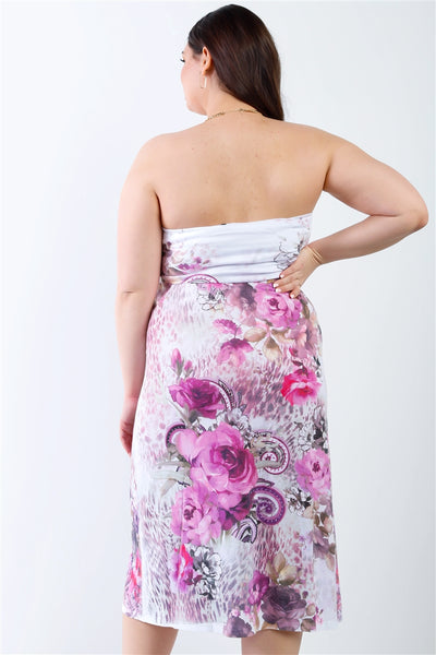 Pink Flower Print Sleeveless Midi Dress - FabulousFixx