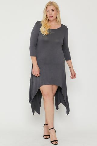 Asymmetrical Raw Edge Hem Solid Dress - FabulousFixx