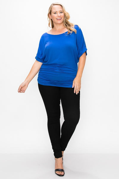 Short Sleeve Top Featuring a Round Neck and Ruched Sides - FabulousFixx