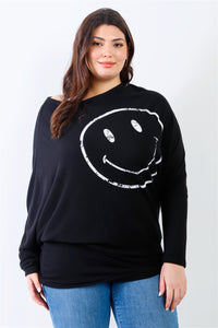 Junior Smile Front Print Flannel Dolman Sleeve Top - FabulousFixx