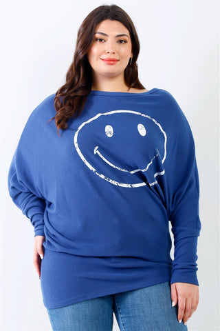 Junior Smile Front Print Flannel Dolman Sleeve Top - FabulousFixx