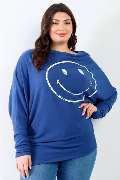 Junior Smile Front Print Flannel Dolman Sleeve Top - FabulousFixx