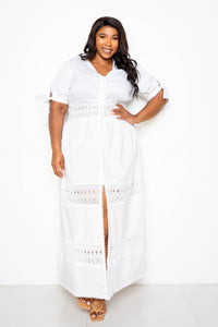Puff Sleeve Maxi Dress with Lace Insert - FabulousFixx