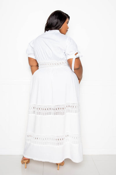 Puff Sleeve Maxi Dress with Lace Insert - FabulousFixx