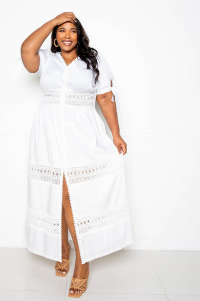 Puff Sleeve Maxi Dress with Lace Insert - FabulousFixx