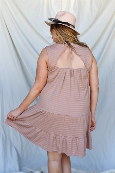 Apricot Textured Ruffle Hem Open Back with Self-Tie Detail Mini Dress
