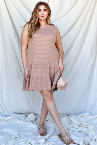 Apricot Textured Ruffle Hem Open Back with Self-Tie Detail Mini Dress
