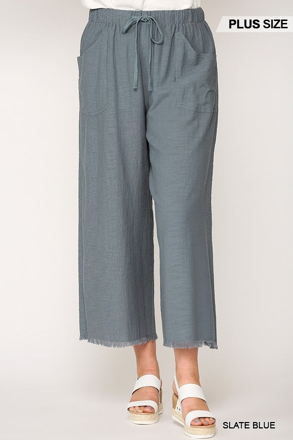 Frayed Wide Leg Pants with Pockets