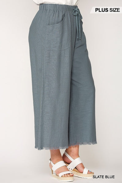 Frayed Wide Leg Pants with Pockets