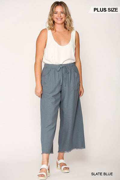 Frayed Wide Leg Pants with Pockets