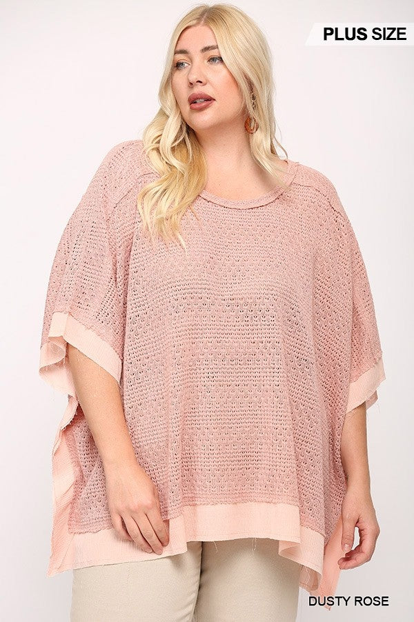Light Knit and Woven Mixed Boxy Top with Poncho Sleeve