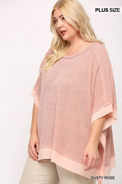 Light Knit and Woven Mixed Boxy Top with Poncho Sleeve