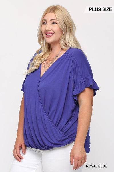 Solid Viscose Knit Surplice Top with Ruffle Sleeve - FabulousFixx