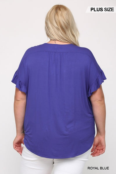 Solid Viscose Knit Surplice Top with Ruffle Sleeve - FabulousFixx