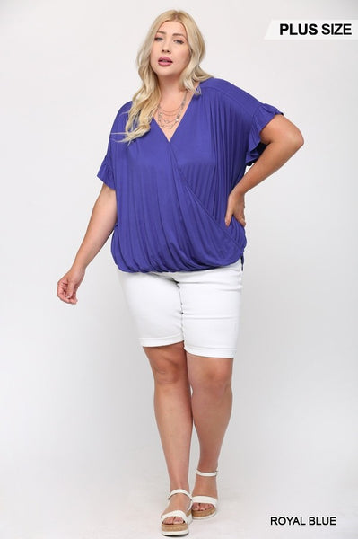 Solid Viscose Knit Surplice Top with Ruffle Sleeve - FabulousFixx