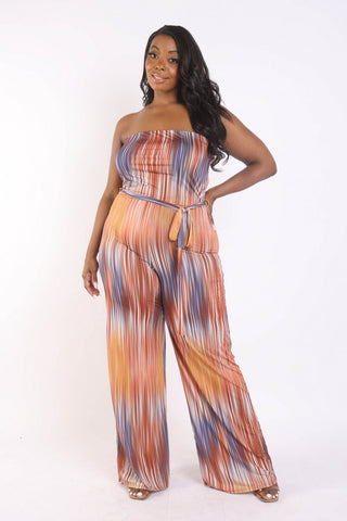 Printed Tube Jumpsuit With Self Belt - FabulousFixx