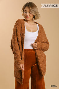 Junior Open Front Oversized Cardigan Sweater with Pockets