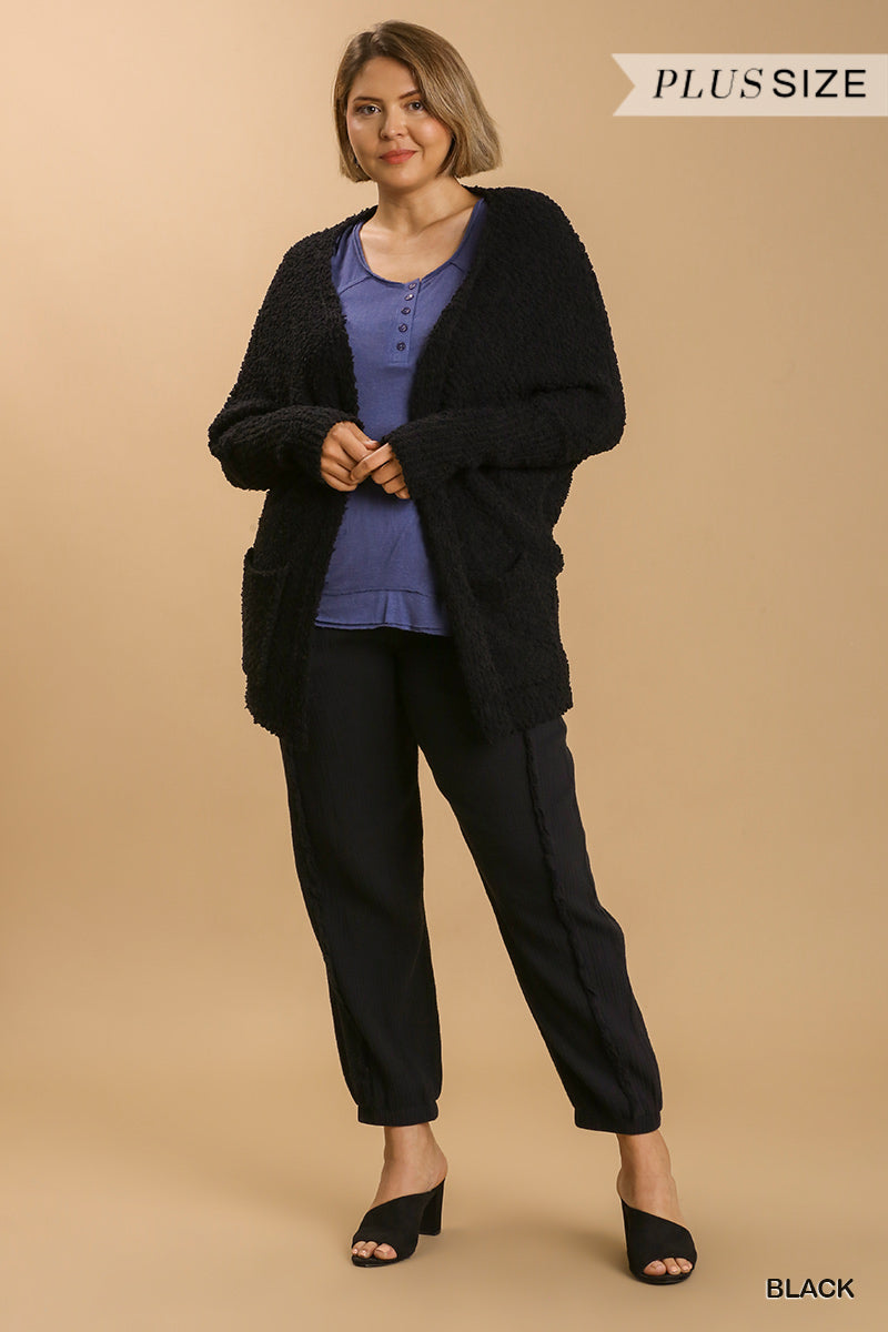 Junior Open Front Oversized Cardigan Sweater with Pockets