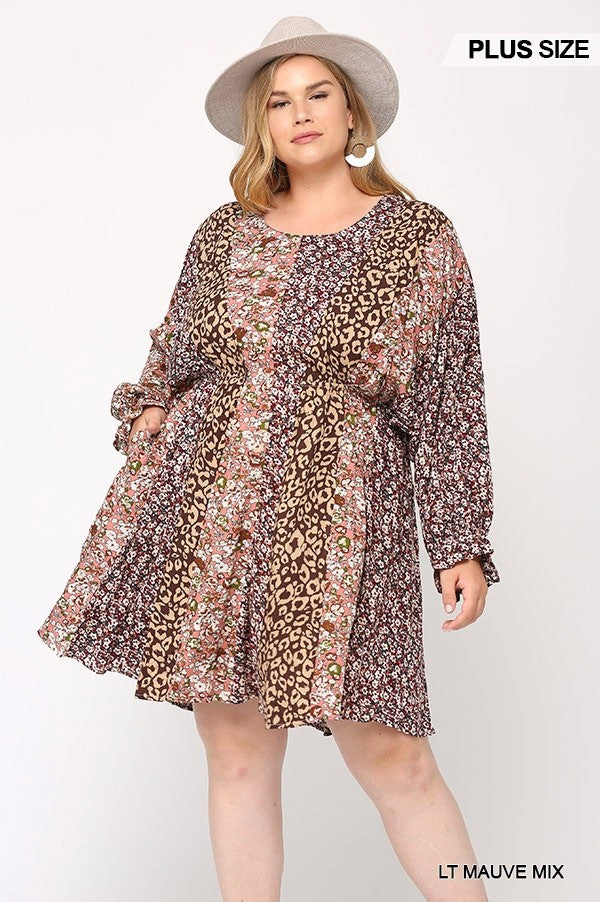 Mixed Dolman Sleeve Dress with Side Pockets