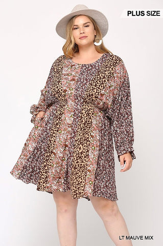 Mixed Dolman Sleeve Dress with Side Pockets