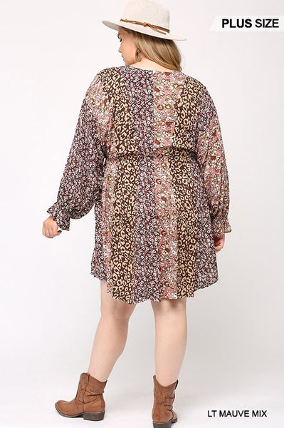Mixed Dolman Sleeve Dress with Side Pockets