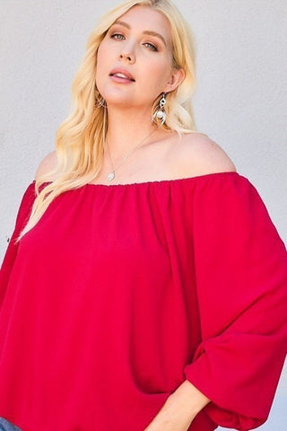 Off Shoulder Long Bubble Sleeve Solid Top - FabulousFixx
