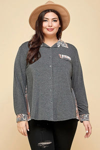 Junior Printed Patchwork Contrast Button Up Shirt - FabulousFixx