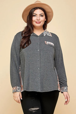 Junior Printed Patchwork Contrast Button Up Shirt - FabulousFixx
