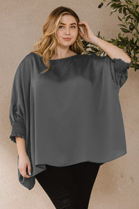 Ember Jacquard Solid Woven Oversized Boatneck 3/4 Sleeve Blouse - FabulousFixx