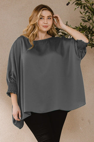 Ember Jacquard Solid Woven Oversized Boatneck 3/4 Sleeve Blouse - FabulousFixx