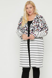 Long Sleeves Print-Striped Cardigan