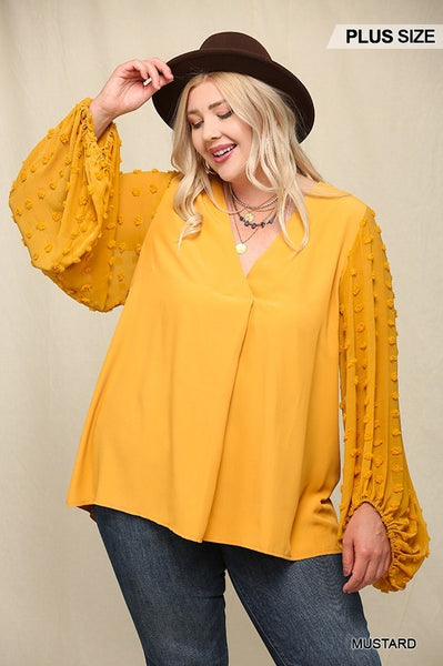Woven and Textured Chiffon Top with Voluminous Sheer Sleeves - FabulousFixx