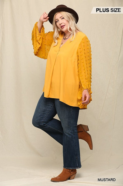 Woven and Textured Chiffon Top with Voluminous Sheer Sleeves - FabulousFixx